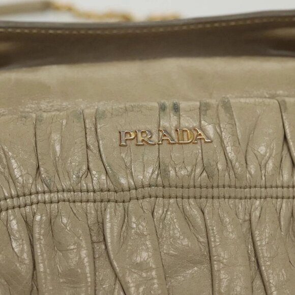 PRADA Chain Shoulder Bag Leather Beige Gold Auth - Picture 7 of 15